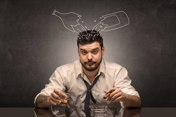 Drunk man with doodle alcohol bottles concept - Photo, Image