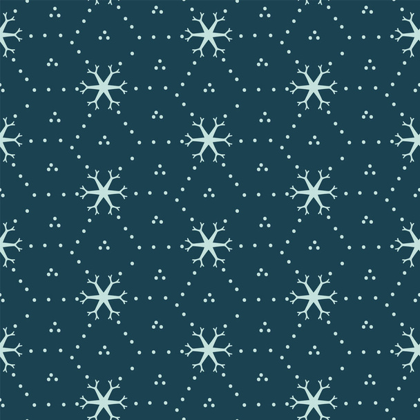 Hand getekende abstracte winter sneeuwvlokken patroon. Stijlvolle kristallen sterren op groene achtergrond. Elegante eenvoudige vakantie over de hele print. Feestelijke gift Wrapping Paper Yule illustratie. Naadloze vector staal. - Vector, afbeelding