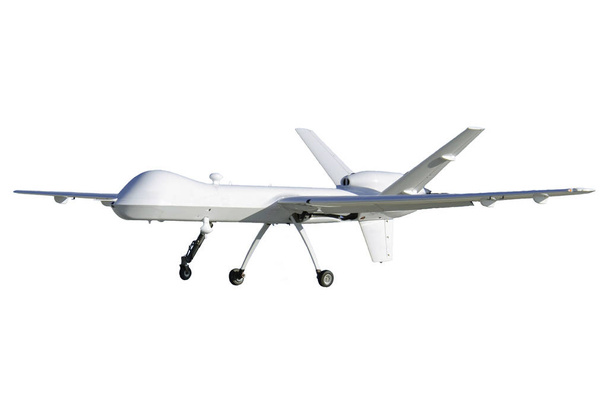El gran vehículo aéreo no tripulado, el UAV aislado sobre un fondo blanco. Elementos de esta imagen fueron proporcionados por la NASA
 - Foto, Imagen