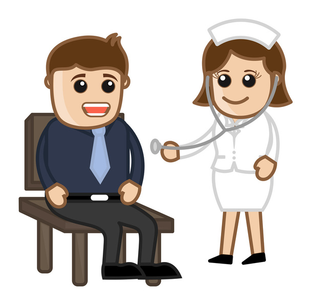 Enfermeira verificando paciente - Personagens de desenhos animados médicos
 - Vetor, Imagem