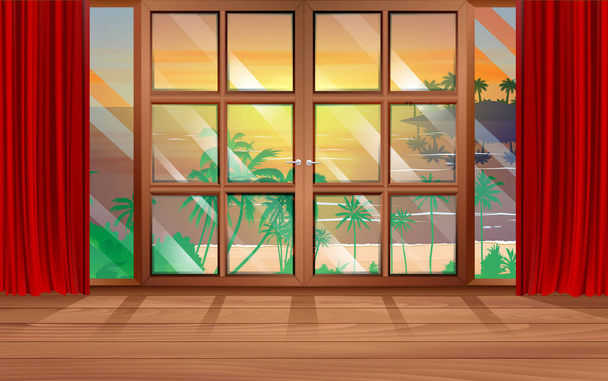 Sabahları plajda evin cam kapı - Vektör, Görsel
