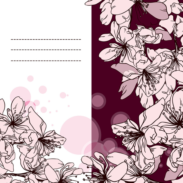 roze uitnodiging wenskaart met oosterse cherry - Vector, afbeelding