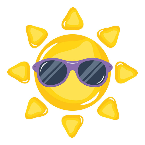 Sommersonne mit Sonnenbrille kawaii Charakter - Vektor, Bild