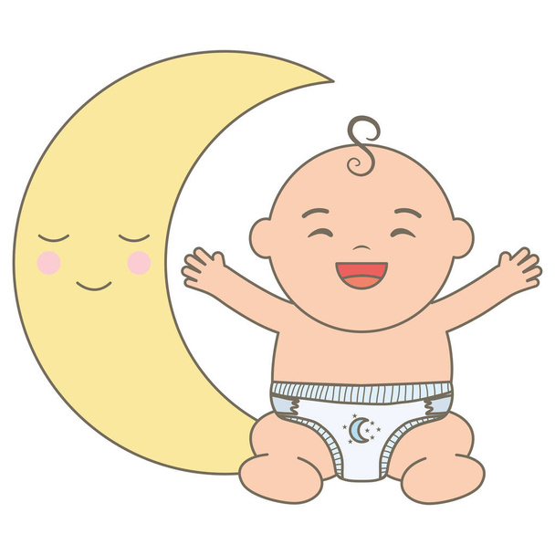 χαριτωμένο μικρό αγοράκι με φεγγάρι - Διάνυσμα, εικόνα
