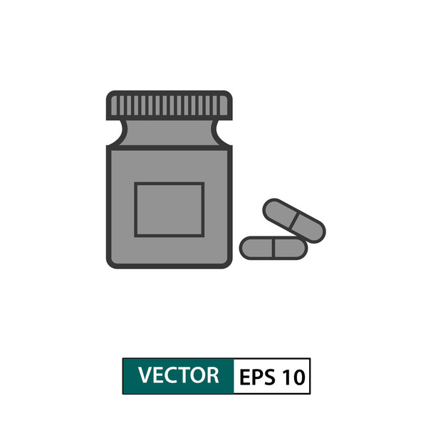 Botella de medicamentos y píldora icono. Aislado sobre blanco. Ilustración vectorial EPS 10
 - Vector, Imagen