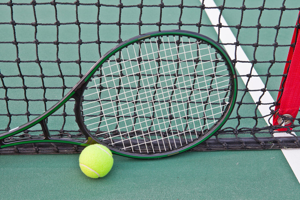 Tennis court with ball and racket - Fotografie, Obrázek