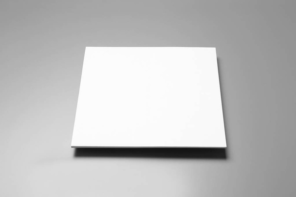 Blank paper sheets for brochure on grey background. Mock up - Фото, зображення