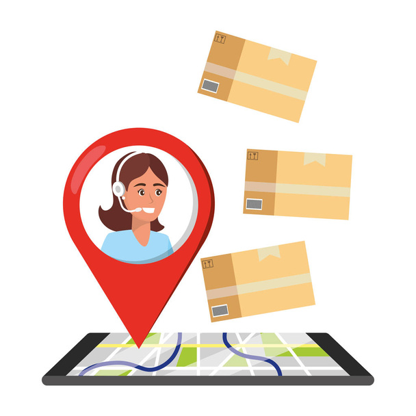 customer support logistics service cartoon - Vector, Image