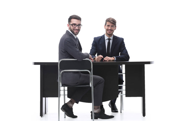 two business people talking sitting at a Desk - Zdjęcie, obraz