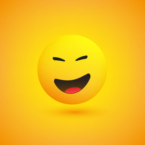 Laughing Emoji - Simple Shiny Happy Emoticon on Yellow Background - Vector Design - Vecteur, image