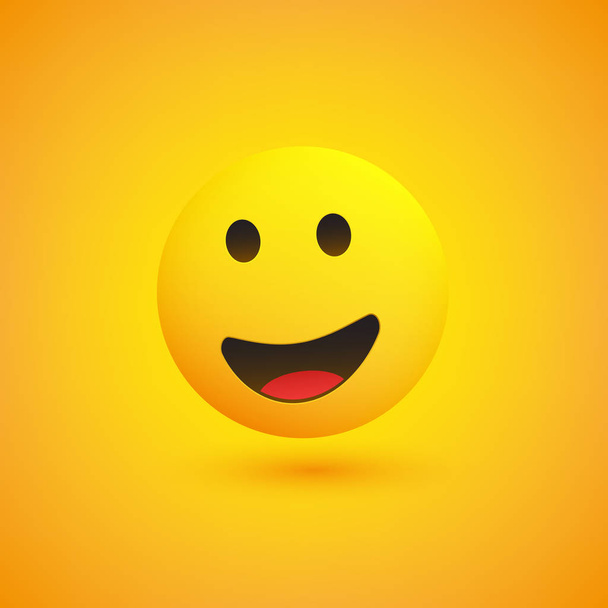 Smiling Emoji - Simple Happy Emoticon with Open Eyes on Yellow Background - Vector Design - Вектор, зображення
