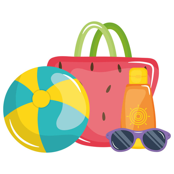 сумка жіноча з сонцезахисними окулярами та іграшкою на повітряній кулі
 - Вектор, зображення