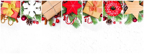 Рождественский набор. Состав с зеленой елкой, подарочные коробки
 - Фото, изображение