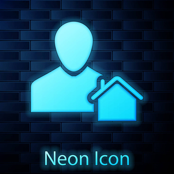 Świecące Neon ikona Realtor izolowane na tle muru ceglanego. Kupno domu. Ilustracja wektorowa - Wektor, obraz