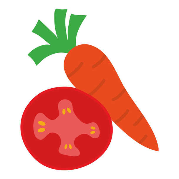 ícones de tomate e cenoura frescos
 - Vetor, Imagem