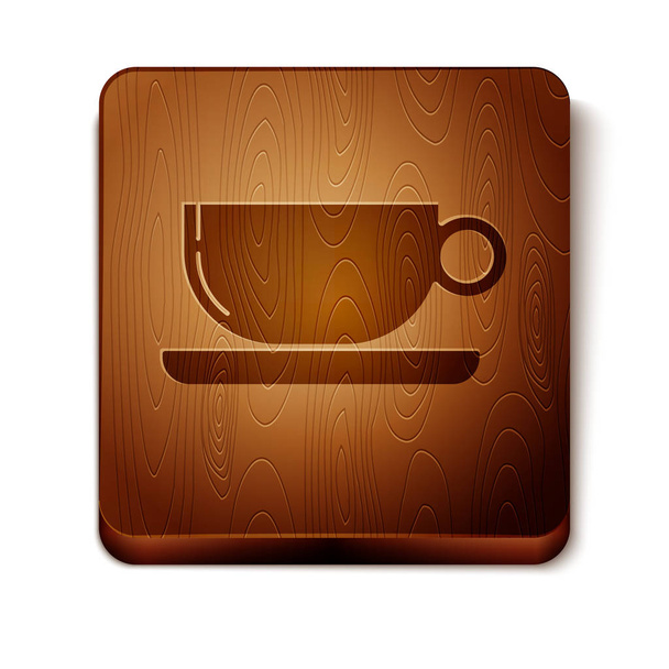 Brown Coffee cup flat icon isolated on white background. Tea cup. Hot drink coffee. Wooden square button. Vector Illustration - Vector, imagen
