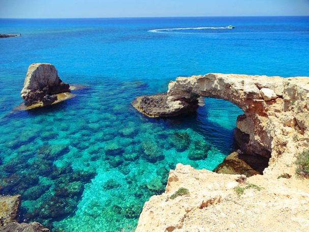 rocky arch coast landscape mediterranean sea Cyprus island  - Photo, Image