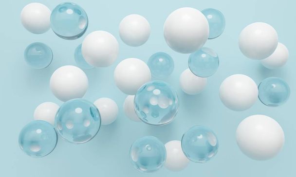Геометричний абстрактний фон з синіми та білими кульками. 3D візуалізація
 - Фото, зображення