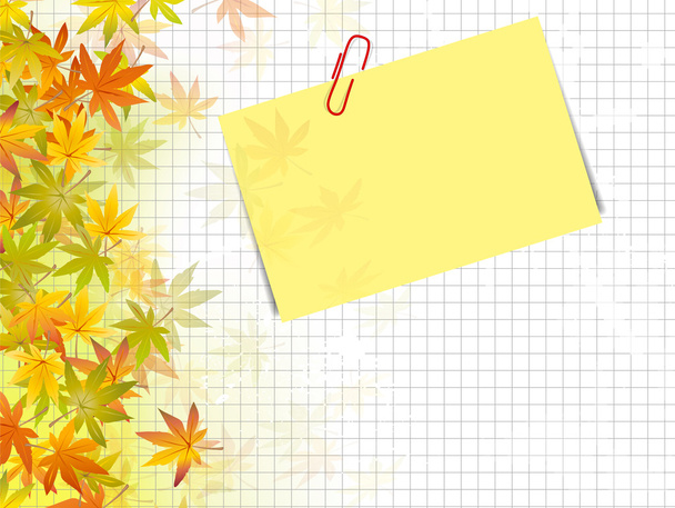 Autumn background design with fall leaves and post it label - Vektor, Bild