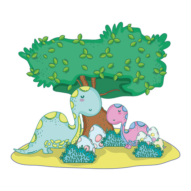 roztomilý Apatosaurus pár se stromem v krajině - Vektor, obrázek