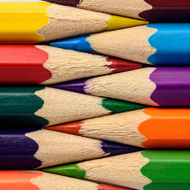 sharp sharpened colored pencils close-up, macro - Photo, image