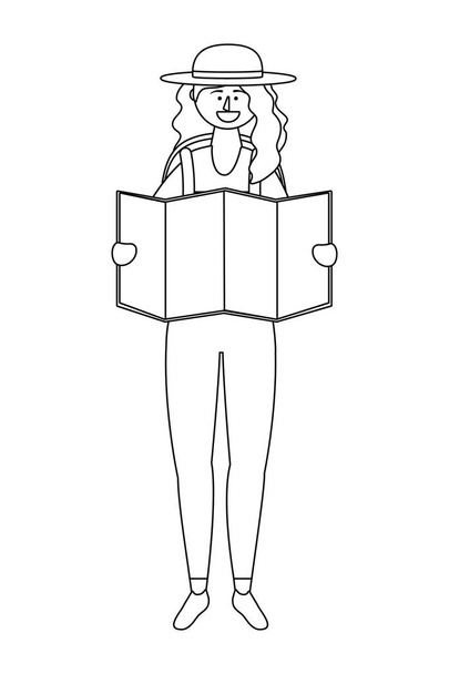 Toeristische meisje cartoon met tas ontwerp - Vector, afbeelding