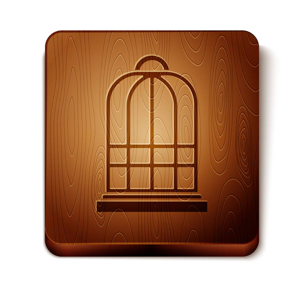 Cage brune pour les oiseaux icône isolée sur fond blanc. Bouton carré en bois. Illustration vectorielle
 - Vecteur, image