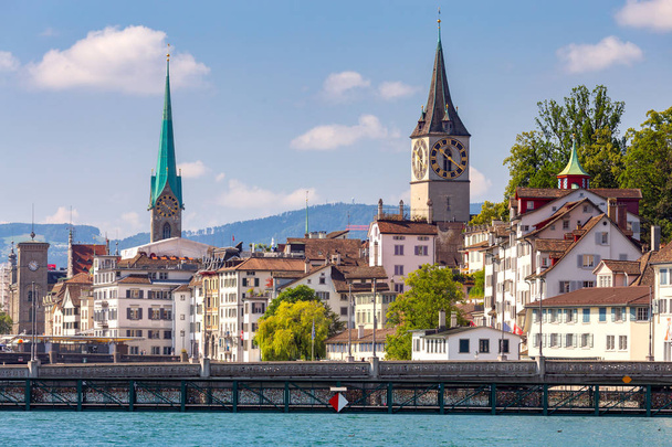 Zurich. View of the city embankment and the facades of old houses. - Photo, Image