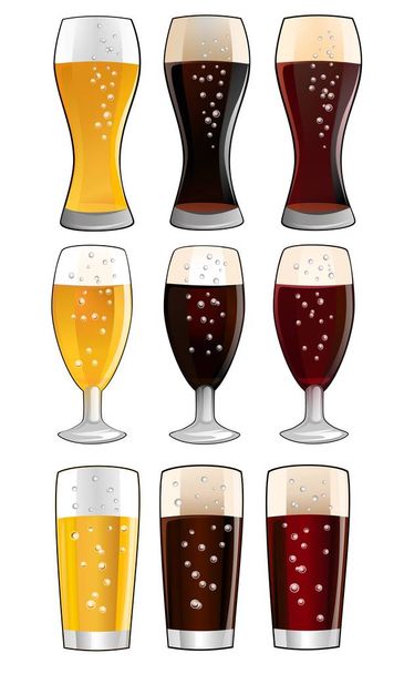 Set de vasos con diferentes cervezas y ale
 - Vector, Imagen