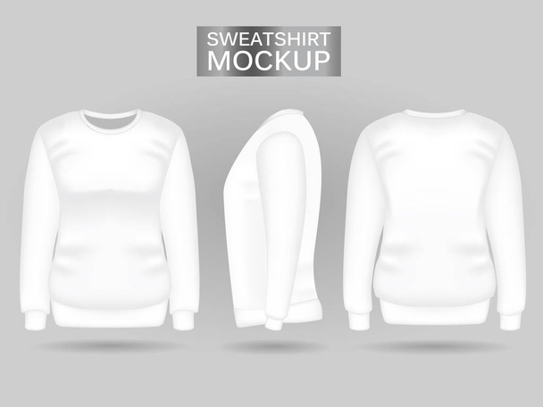 Blank womens white sweatshirt in front, back and side views. Realistic female clothes for sport and urban style - Vector, imagen