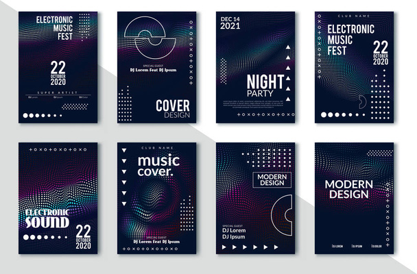 Фестиваль электронной музыки минимальный дизайн плакатов. Современные цветные пунктирные линии фона для флаера, обложки. Векторная иллюстрация
 - Вектор,изображение