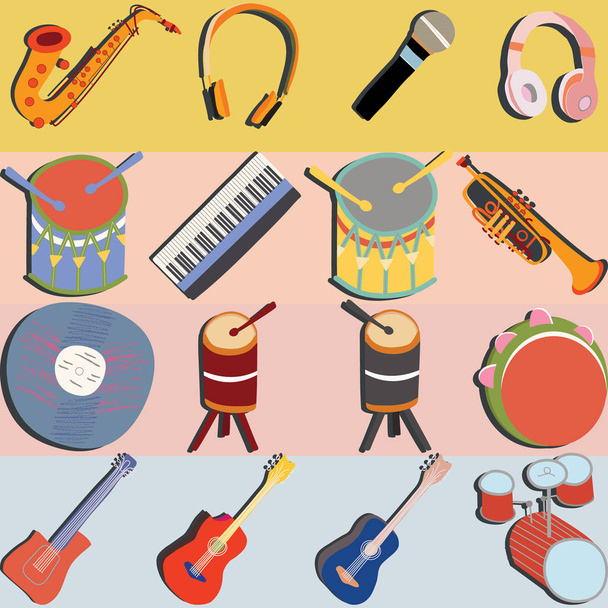 Hand drawn musical instruments colour backdrop - Vector, Image