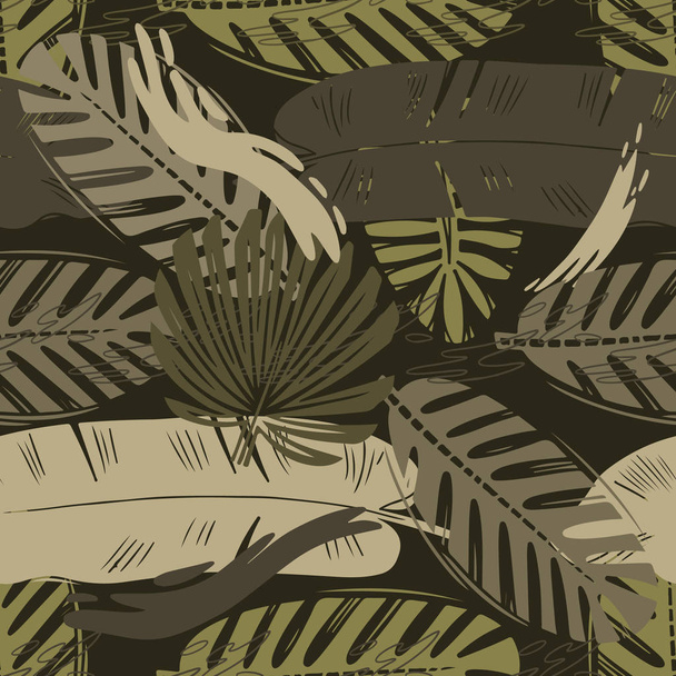 Abstrato padrão de folhas tropicais vetor sem costura para meninas, meninos, roupas. Fundo criativo com selva. Papel de parede botânico engraçado para têxteis e tecidos. Estilo de moda. Brilhante colorido
 - Vetor, Imagem