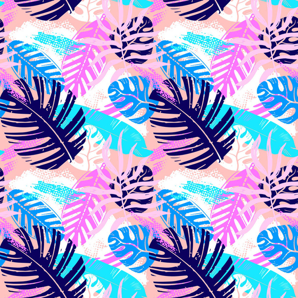 Abstract seamless vector tropical leaves pattern for girls, boys, clothes. Creative background with jungle. Funny botanical wallpaper for textile and fabric. Fashion style. Colorful bright - Vecteur, image