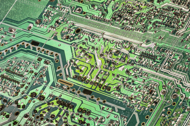 Computer Electronic Microcircuit Motherboard Detail Green Background - Photo, Image