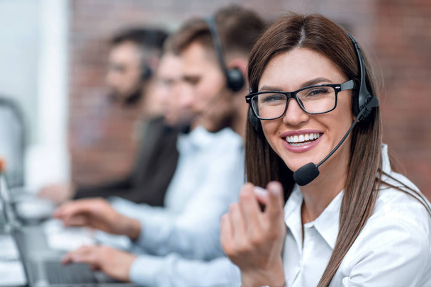 female call center operator pointing at you - Fotoğraf, Görsel