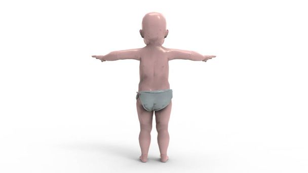 Beyaz stüdyo arka planında izole edilmiş bir bebeğin 3D görüntüsü - Fotoğraf, Görsel