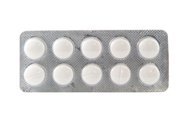 zwykły biały tabletki w przezroczyste opakowanie blister - Zdjęcie, obraz