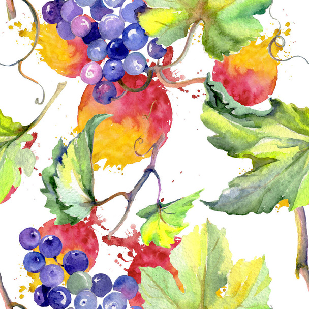 Виноград ягоды здоровой пищи в акварели стиле. Акварельный набор фона. Бесшовный рисунок фона
. - Фото, изображение