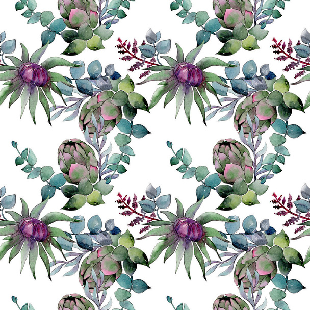 Bouqet saftigen Blumen botanischen Blumen. Aquarell Hintergrundillustration Set. nahtloses Hintergrundmuster. - Foto, Bild