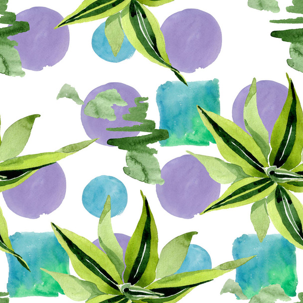 Dracena green leaves. Leaf plant botanical floral foliage. Watercolor illustration set. Seamless background pattern. - Zdjęcie, obraz