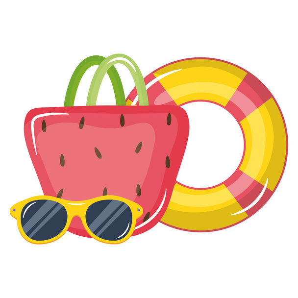 handbag female with sunglasses and float lifeguard - Vector, Image