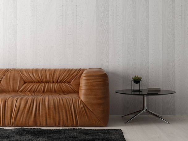 Interior of modern living room with sofa 3D rendering - Φωτογραφία, εικόνα