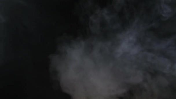 Atmosferik duman sis etkisi. VFX elemanı. Haze arka plan. Soyut duman bulutu. Siyah arka planda yavaş hareket duman. Beyaz duman yavaşça siyah arka plana karşı uzayda yüzen. - Video, Çekim