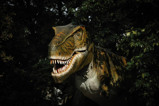 großer grüner Tyrannosaurus im Grün des Waldes  - Foto, Bild