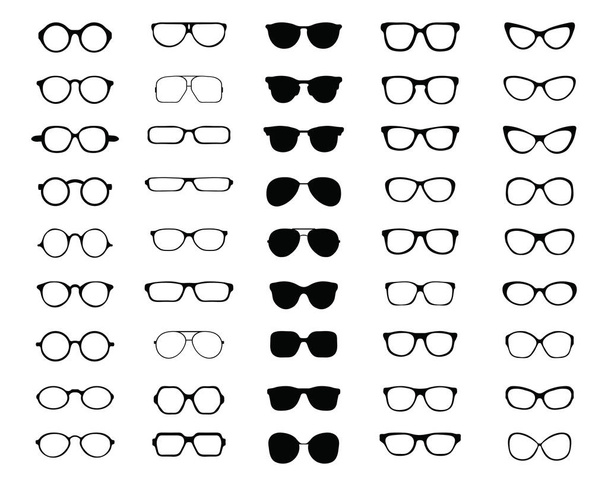 Musta siluetit eri silmälasit valkoisella pohjalla - Vektori, kuva