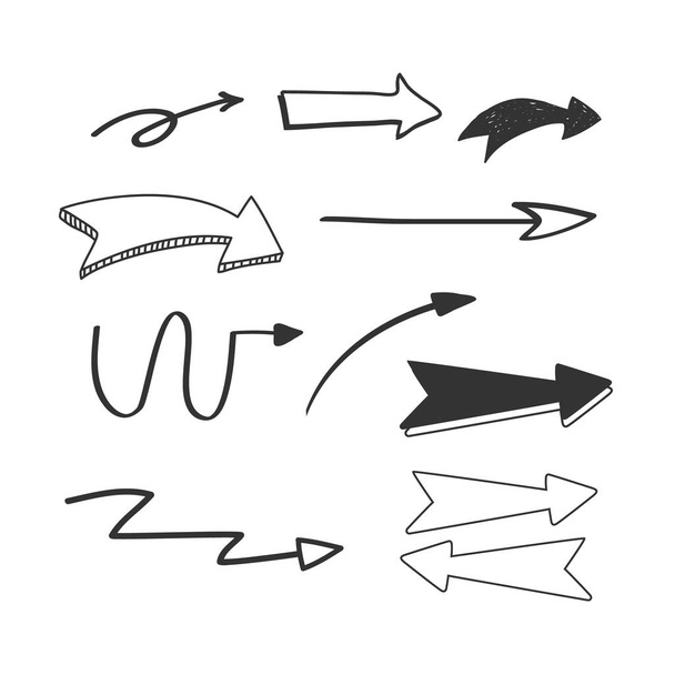 Vector hand drawn arrows icons set on white. Doodle stile illustration. - Vetor, Imagem
