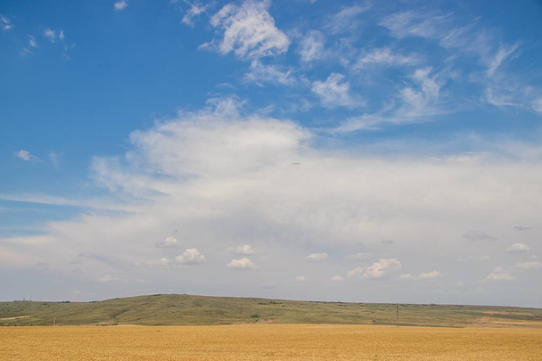 Открытые пространства. Крым. Поле. Летние пейзажи. Вид на дорогу. Трава и небо. Предыстория летнего пейзажа. Крымские поля - Фото, изображение