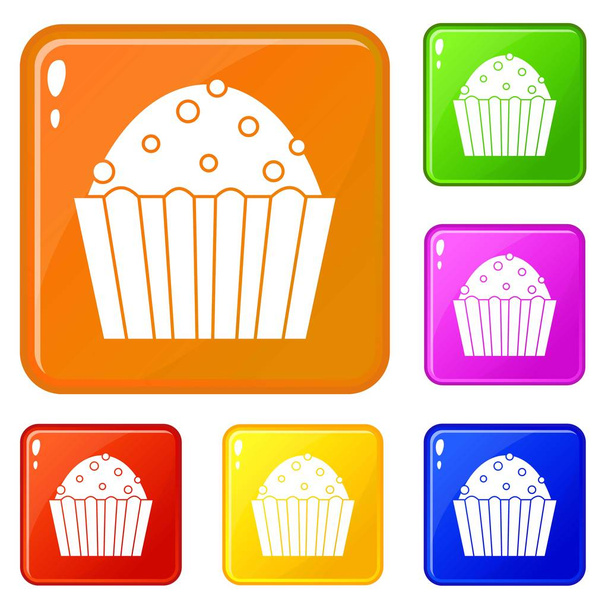 Cup cake icons set vector color - Vecteur, image