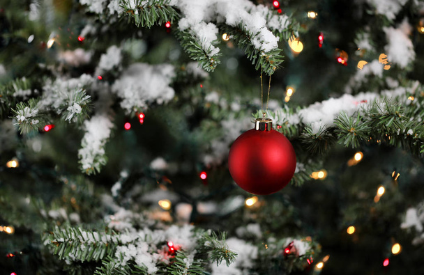 Різдвяний орнамент із засніженими ялиновими гілками та вогнями. Вінтер де
 - Фото, зображення